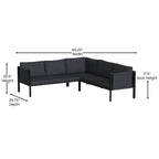 Flash Furniture Lea Indoor/Outdoor Sectional with Cushions - Modern Steel Framed Chair with Dual Storage Pockets, Black with Charcoal Cushions
