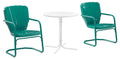 Crosley Furniture Ridgeland 3-Piece Outdoor Bistro Set, Retro Metal Patio Table and Chairs for Dining, Porch, Turquoise Gloss