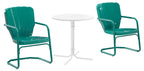 Crosley Furniture Ridgeland 3-Piece Outdoor Bistro Set, Retro Metal Patio Table and Chairs for Dining, Porch, Turquoise Gloss