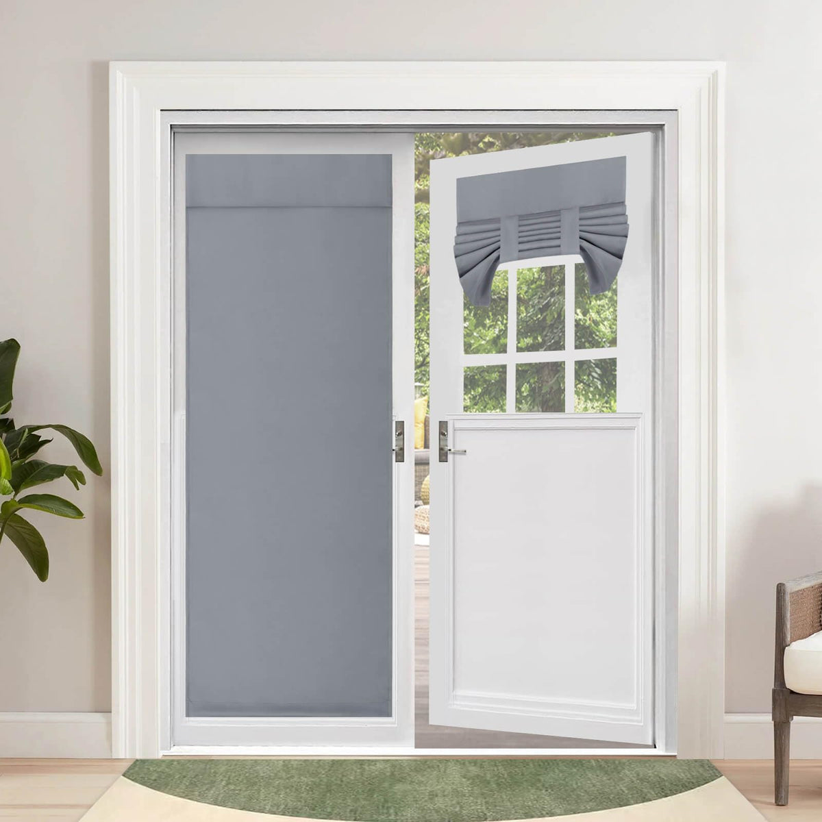Outdoorlines Blackout French Door Curtains, Privacy Thermal Insulated Tie Up Glass Shades, Easy To Install Tricia Window Drapes, Front Door Curtain, W26 X L80 Inch, Grey, 1 Panel