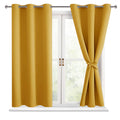 Hiasan Short Blackout Curtains For Bedroom - Thermal Insulated & Light Blocking Window Curtains For Living Room, 2 Drape Panels Sewn With Tiebacks, Mustard Yellow, 38 X 45 Inch