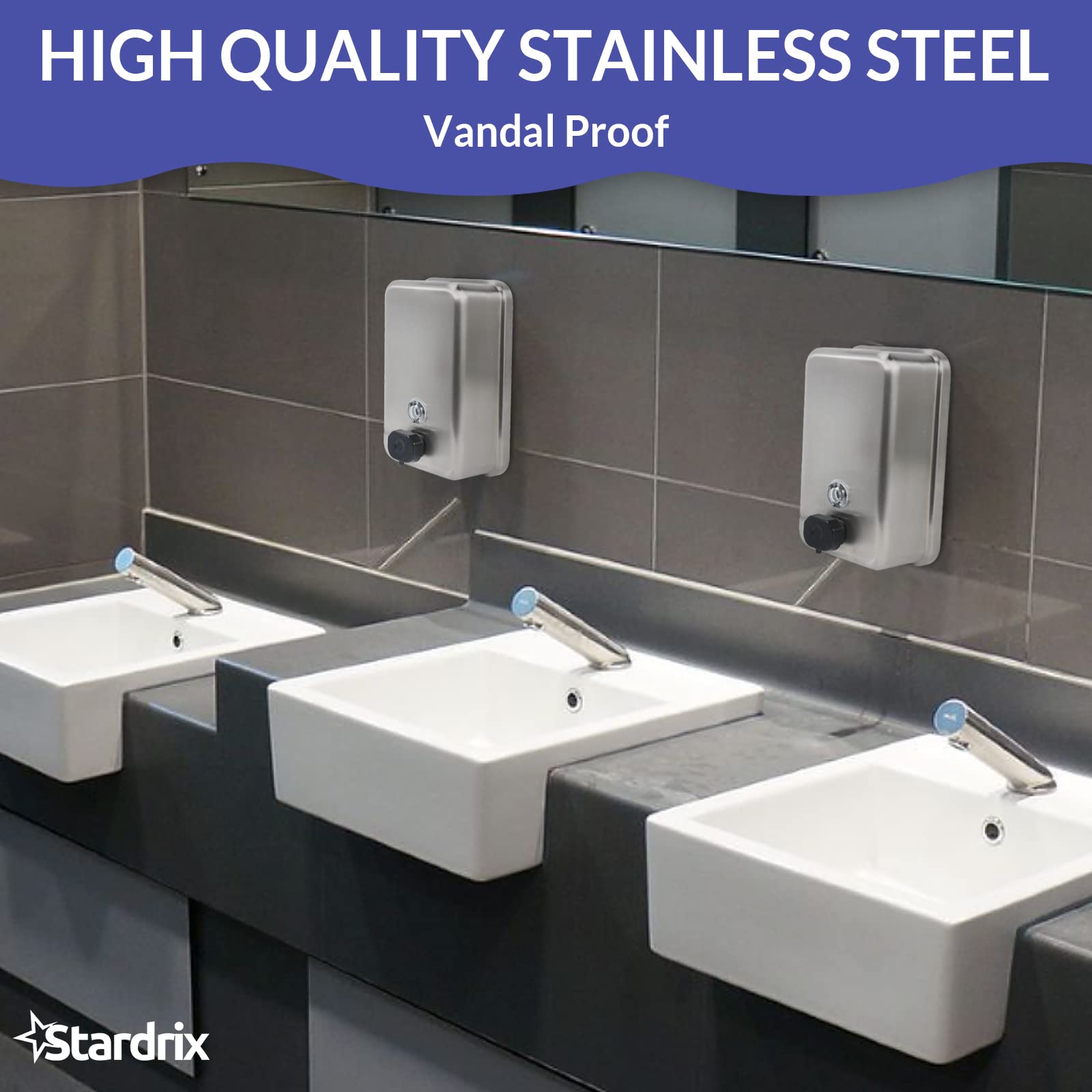 Stardrix Heavy Duty Stainless Steel Wall Mount Soap Dispenser, 1100Ml/37Oz, With Corrosion Proof Lining And Anti-Leak Pump For C