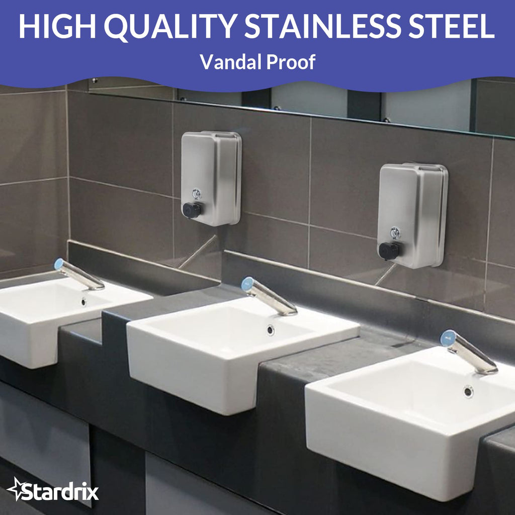 Stardrix Heavy Duty Stainless Steel Wall Mount Soap Dispenser, 1100Ml/37Oz, With Corrosion Proof Lining And Anti-Leak Pump For C