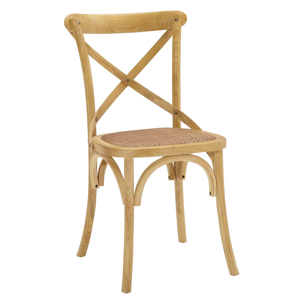 Modway Gear Rustic Modern Farmhouse Elm Wood Rattan Two Dining Chairs In Natural