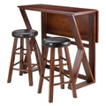 Winsome 3-Piece Harrington Drop Leaf High Table with 2 Cushion Round Seat Stools, 24-Inch, Brown