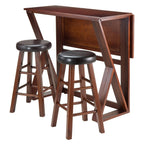 Winsome 3-Piece Harrington Drop Leaf High Table with 2 Cushion Round Seat Stools, 24-Inch, Brown