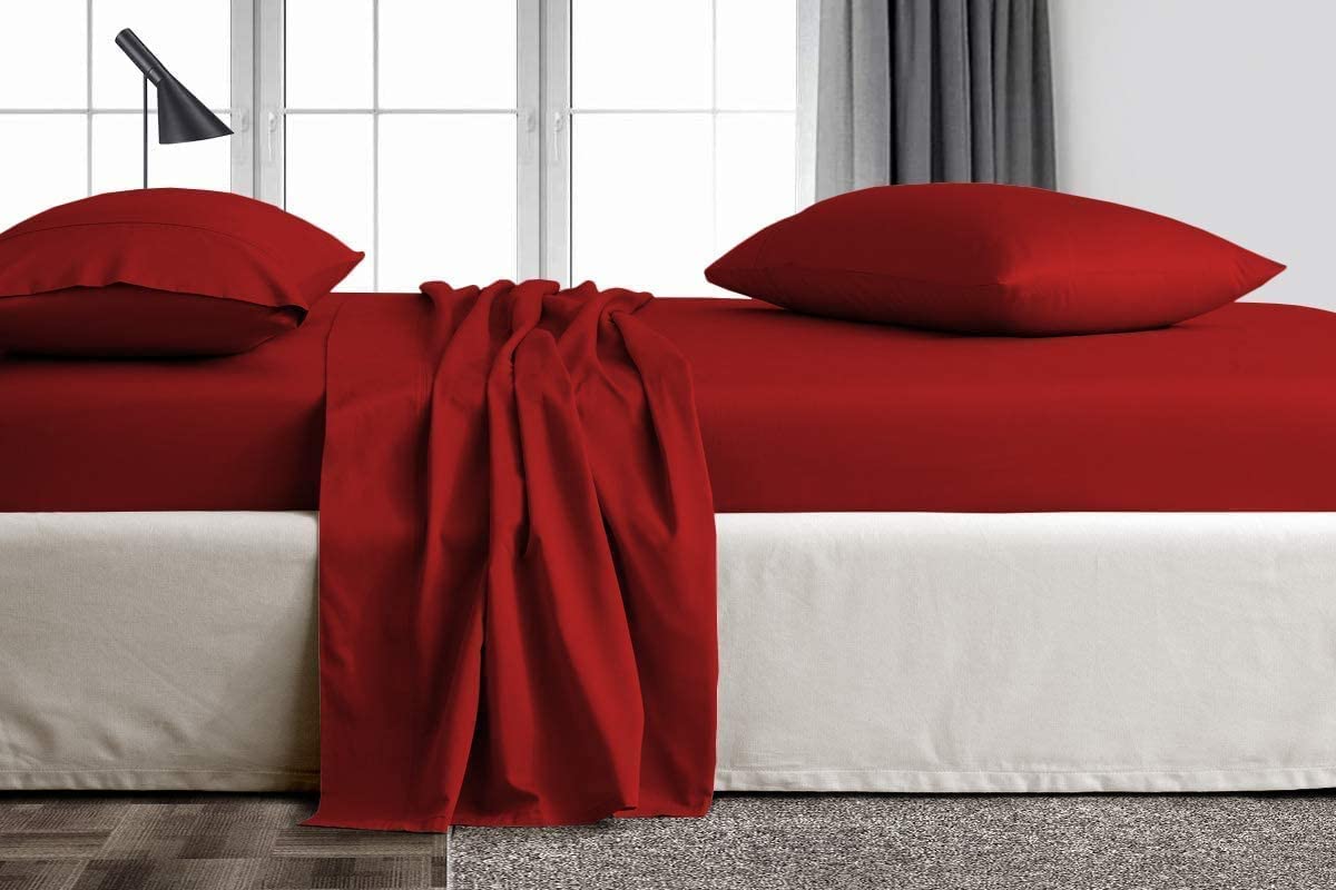 Trend Bedding Mart 4Pc Sheet Set White Solid 100% Egyptian Cotton 600 Thread Count (King Sheet Set, Burgundy)