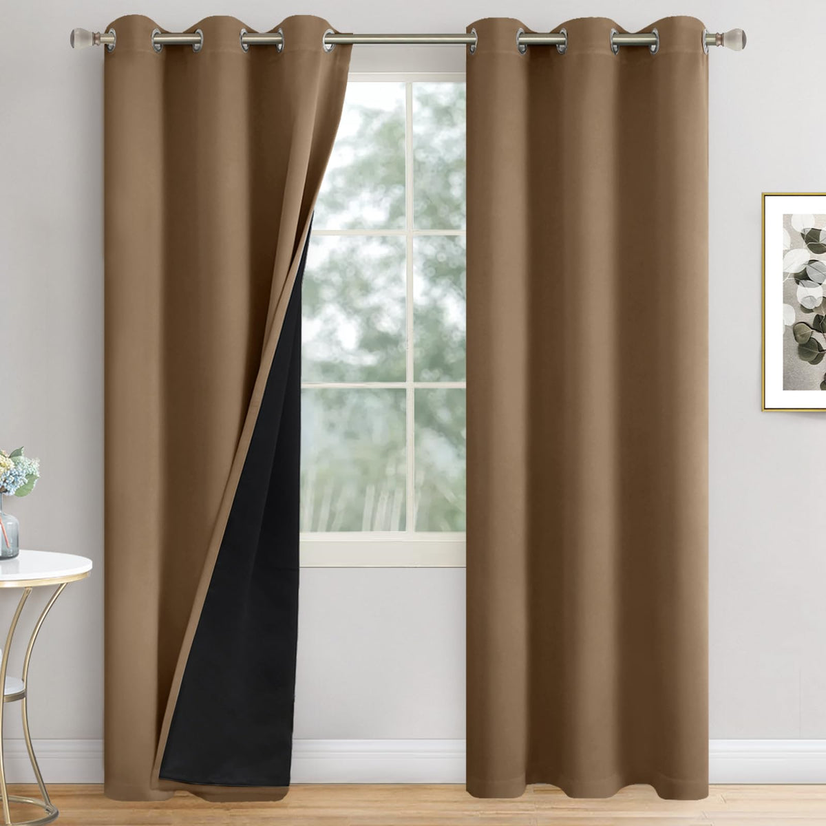 Quemas Taupe Blackout Curtains 84 Inch Length 2 Panels Set For Living Room, Thermal Insulated 100% Light Blocking Soundproof Gro
