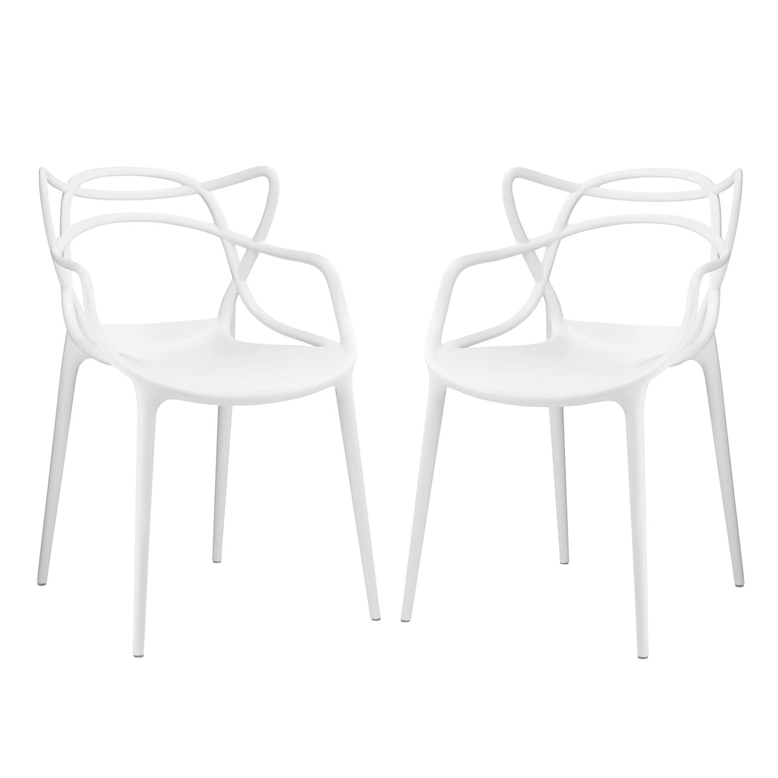 Modway Entangled Modern Molded Plastic Two Dining Armchairs In White
