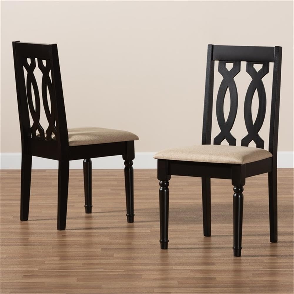 Baxton Studio Cherese Modern and Contemporary Sand Fabric Upholstered and Dark Brown Finished Wood 2-Piece Dining Chair Set