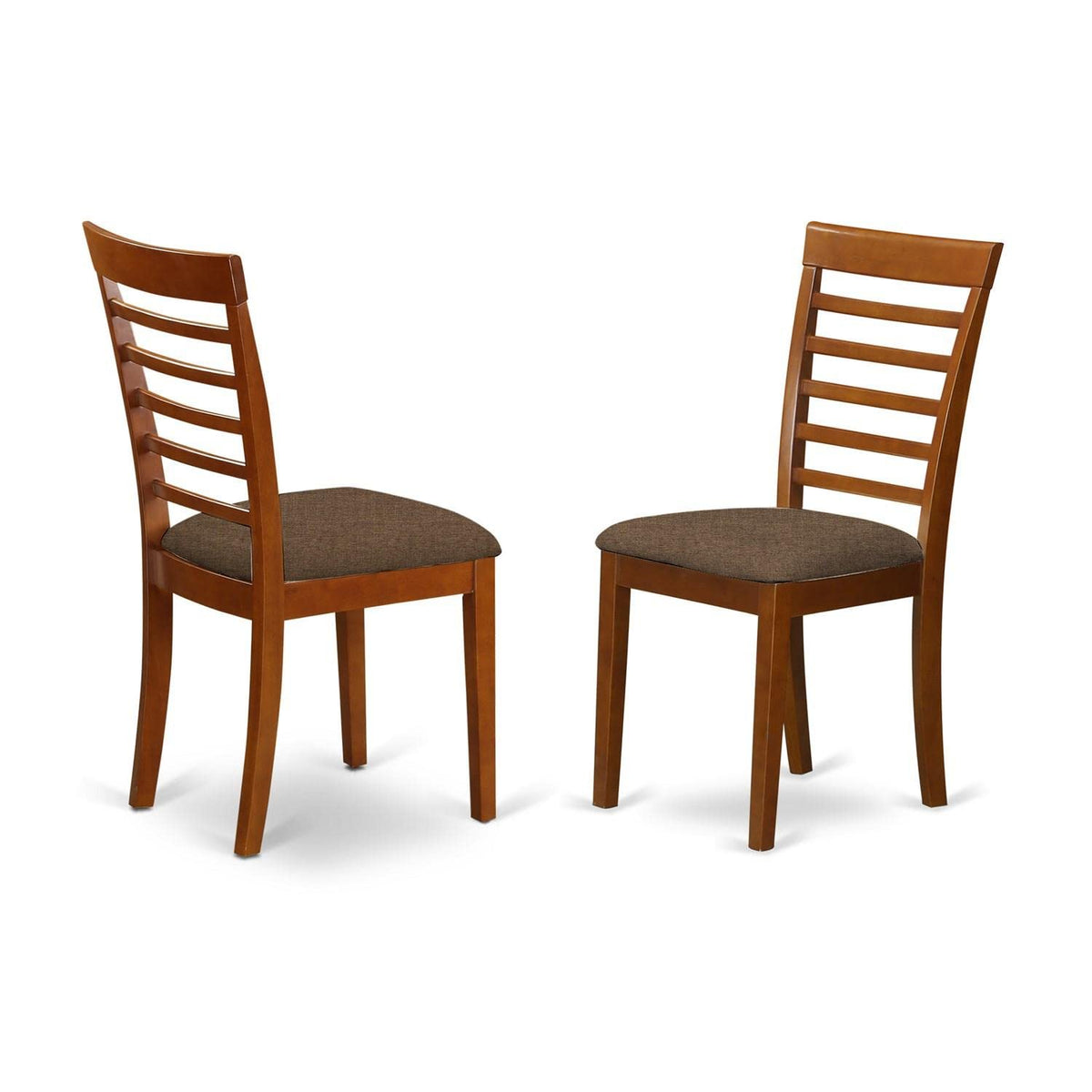 East West Furniture MLC-SBR-C Milan Dining Chairs - Linen Fabric Upholstered Wood Chairs, Set of 2, Saddle Brown