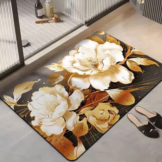 HEYZEM 5D Bathroom Mat Mix Soft Anti Floral Design Floor for Home Bath Skid Water Soaking Rug Rubber Foot Rug Stylish