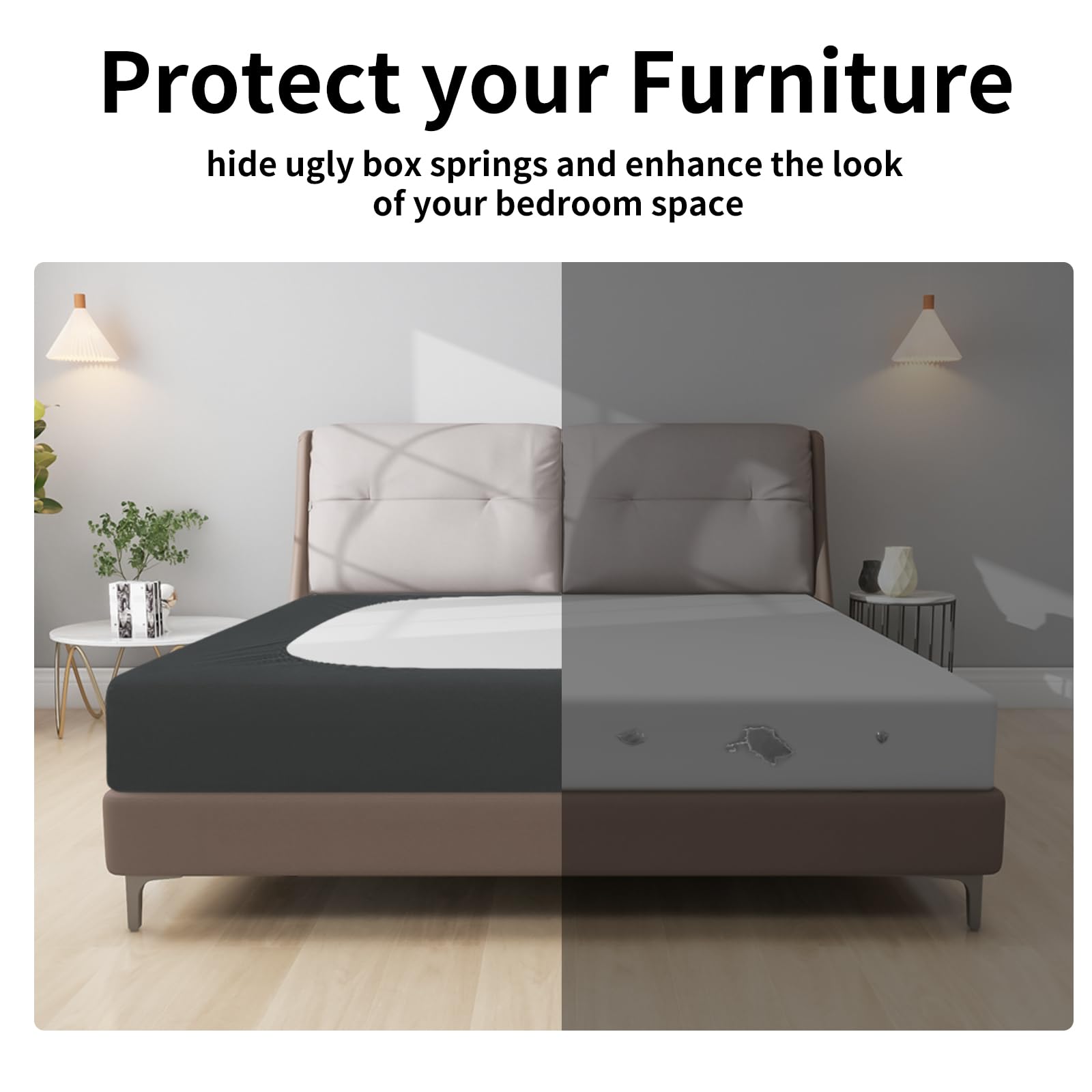 Easy-Going Box Spring Cover Twin Size, 4 Way Stretch Smooth And Elastic Wrap Around Band 4 Sides Bed Skirt, Dark Gray