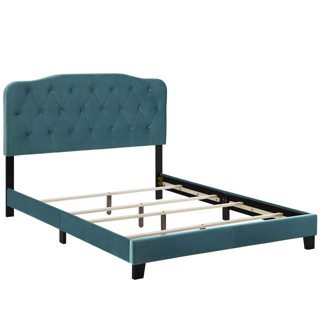 Modway Amelia Tufted Performance Velvet Upholstered Twin Bed in Sea Blue