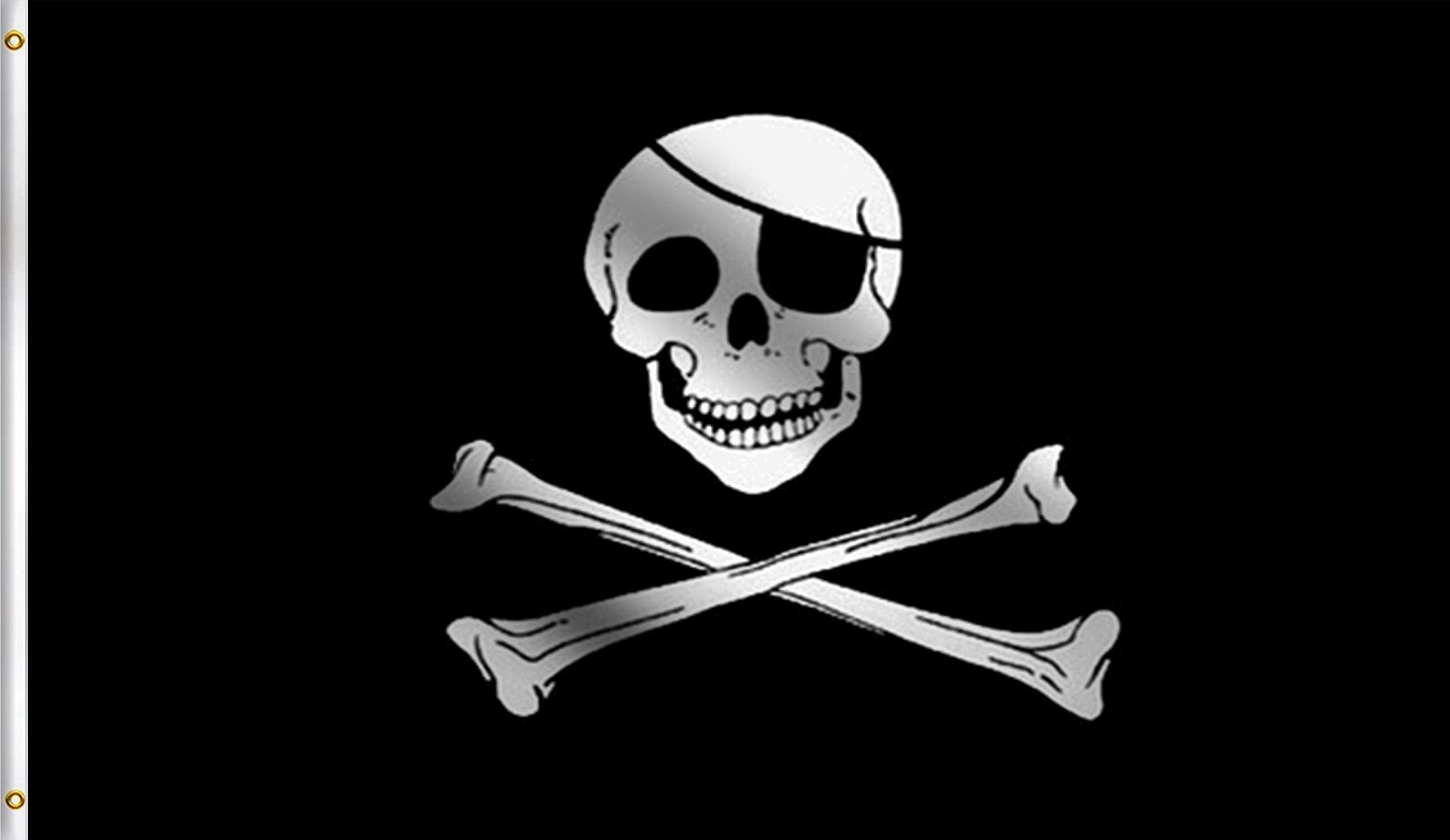 Dmse Jolly Roger With Patch Cross Bones Black And White Pirate Flag 3X5 Ft Foot 100% Polyester 100D Flag Uv Resistant (4' X 6' F