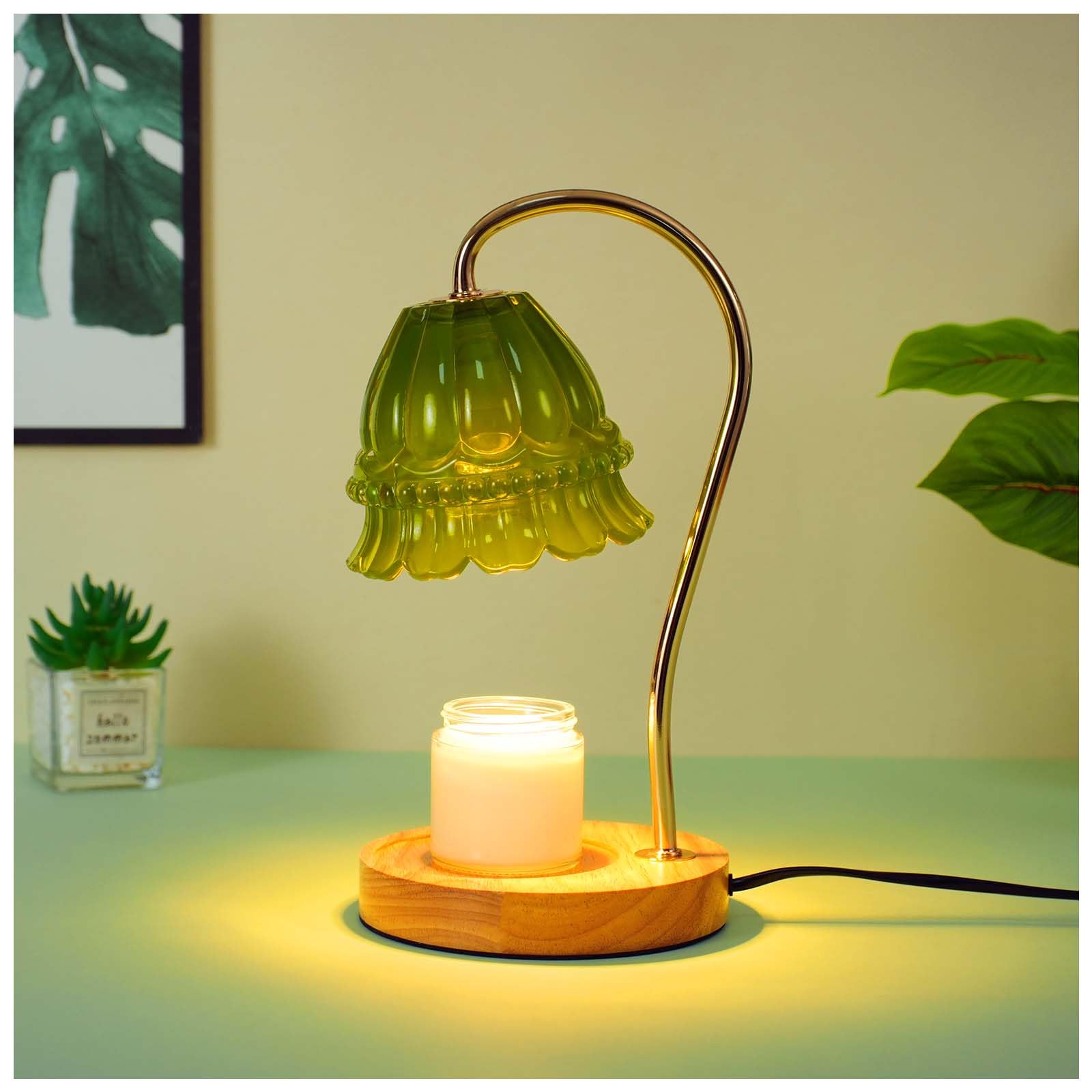 Bleetzwoods Glass Candle Warmer Lamp, Electric Candle Warmer Lamp with Timer & Dimmer Candle Melt Lamp Bedroom Home Decor Compat