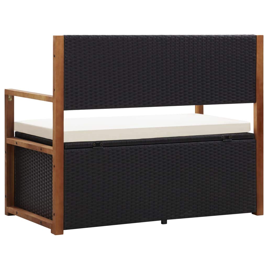vidaXL Storage Bench 43.3 Poly Rattan and Solid Acacia Wood Black