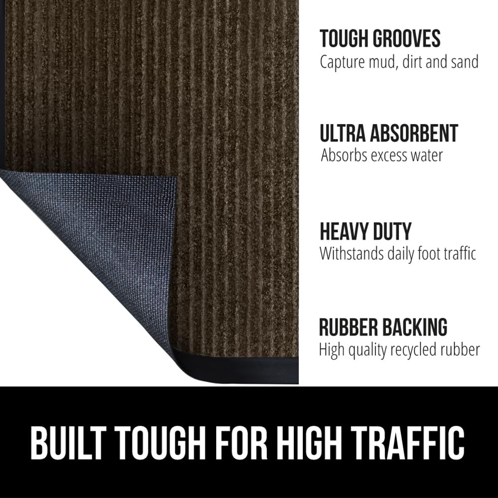 Gorilla Grip Waterproof Heavy Duty Traffic Guard Doormat, Stain And Fade Resistant, Durable Rubber, Low Profile Door Mat, Shoe Scraper, Welcome Mats For Entry, 35X23, Brown