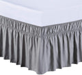 Meila Wrap Around Bed Skirt Three Fabric Sides Elastic Dust Ruffled 16 Inch Tailored Drop,Easy To Install Fade Resistant-Grey, T