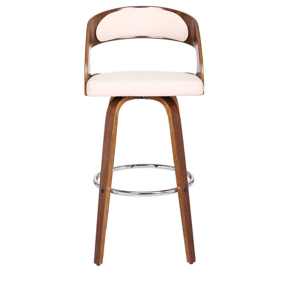 HomeRoots Cream Faux Leather Modern Walnut Wooden Bar Stool
