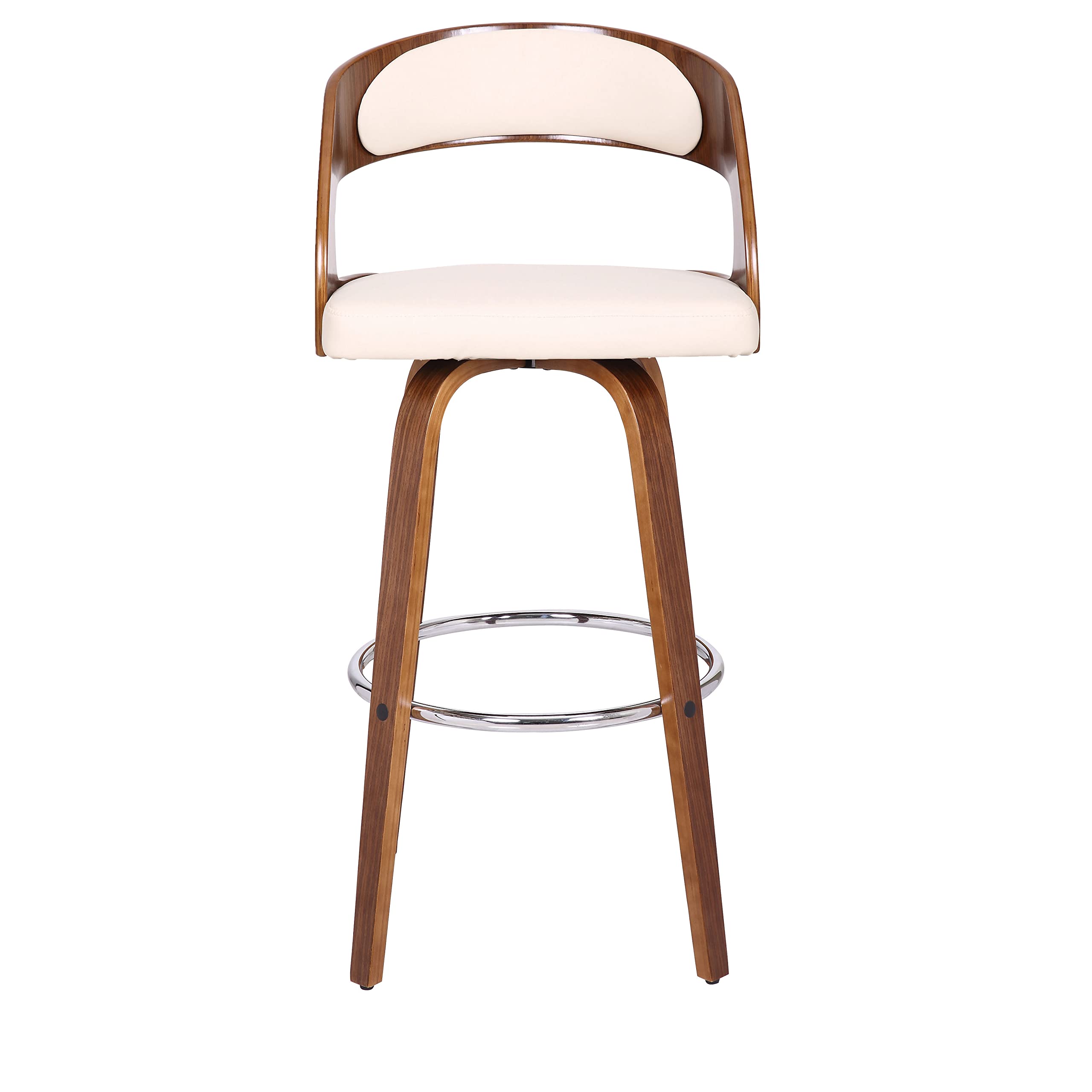 HomeRoots Cream Faux Leather Modern Walnut Wooden Bar Stool