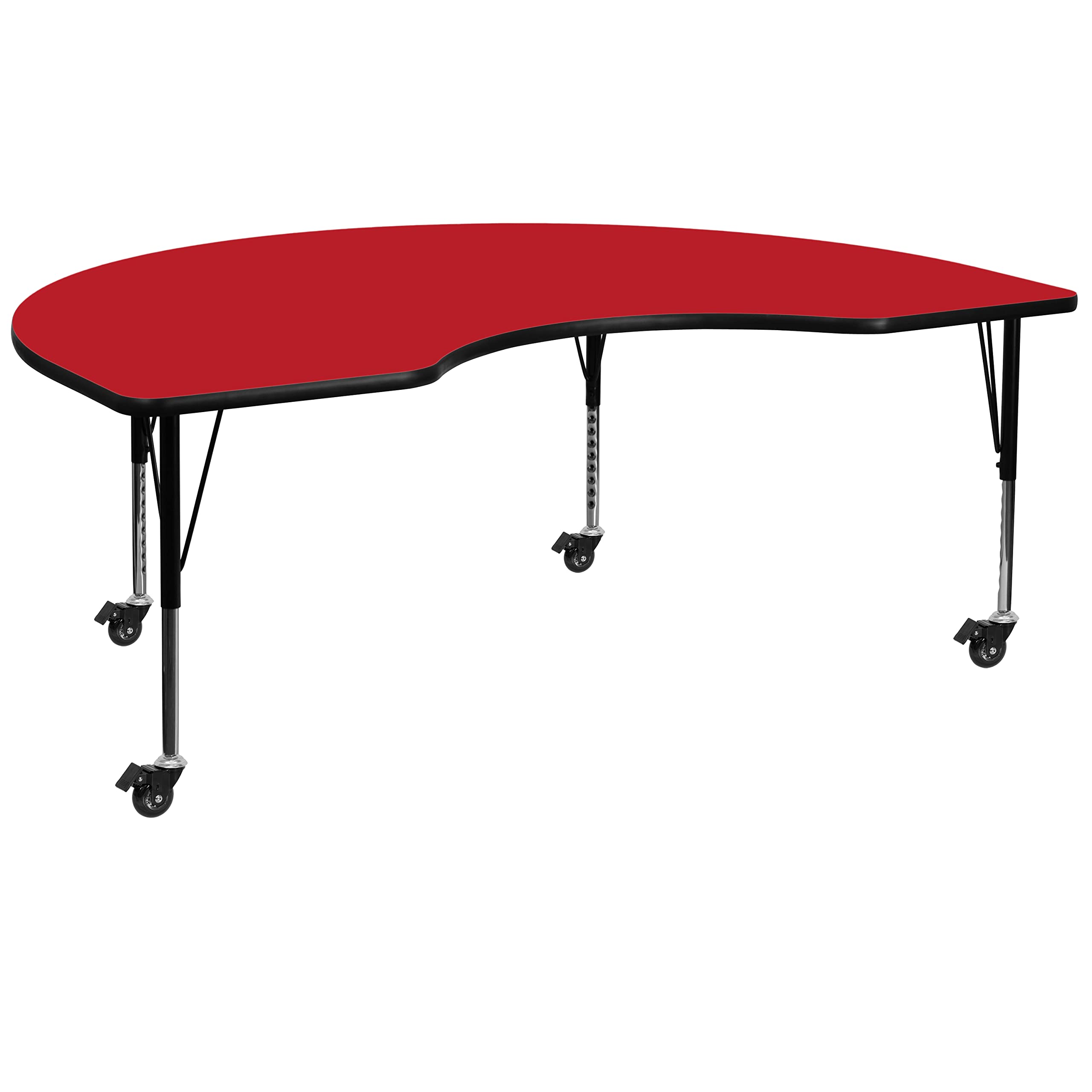 Flash Furniture Wren Mobile 48''W X 72''L Kidney Red Hp Laminate Activity Table - Height Adjustable Short Legs