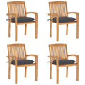 vidaXL Solid Teak Wood Stacking Patio Chairs-Set of 4 with Cushions, Rustic Charm Seating for Garden/Patio, Weather-Resistant with Comfort Cushions, Space-Efficient Stackable Design, Anthracite