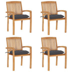 vidaXL Solid Teak Wood Stacking Patio Chairs-Set of 4 with Cushions, Rustic Charm Seating for Garden/Patio, Weather-Resistant with Comfort Cushions, Space-Efficient Stackable Design, Anthracite