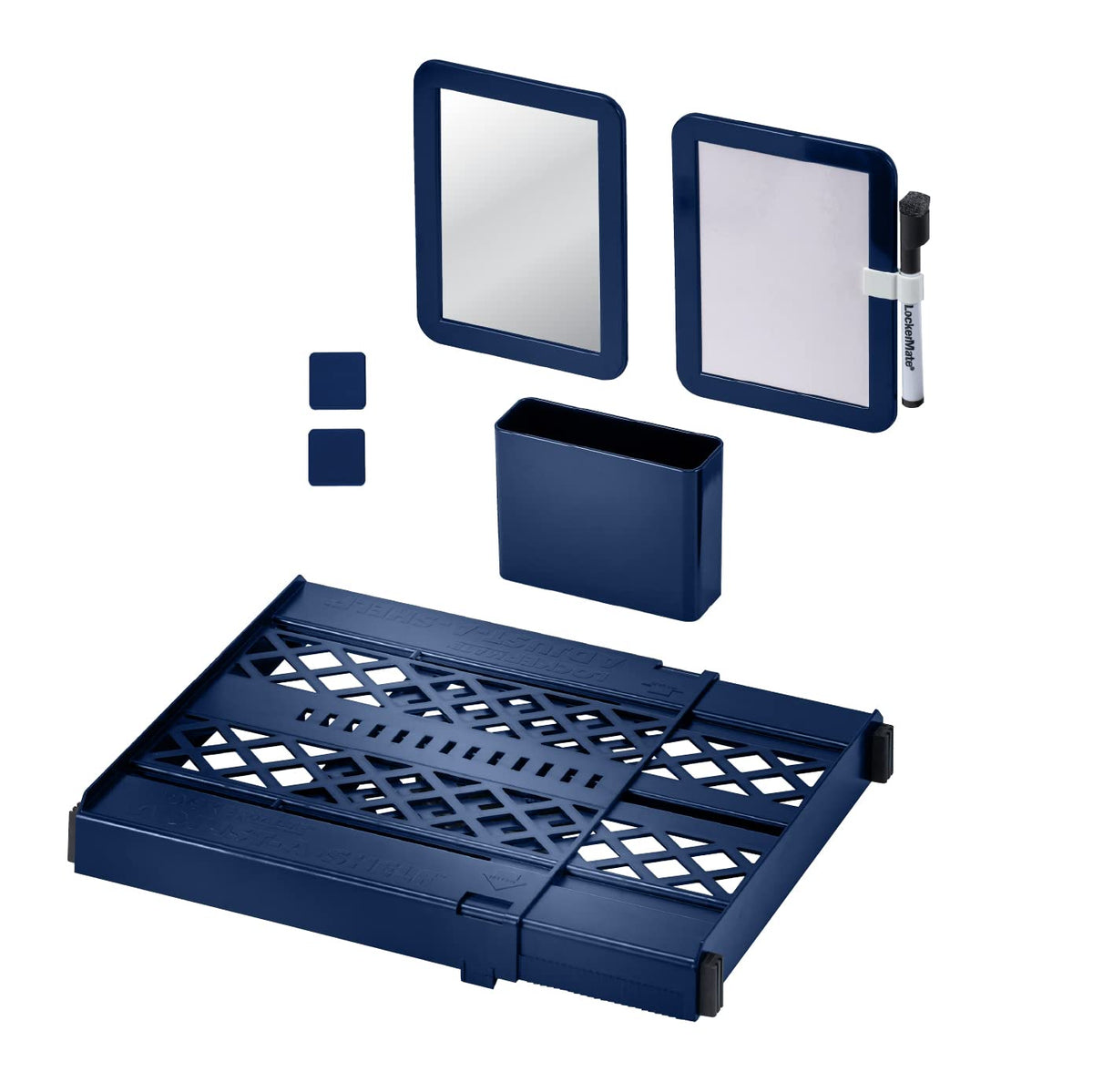 LockerMate Adjust-A-Shelf 6-Piece Locker Accessories Set, Extends to Fit Your Locker, Includes Storage Drawer, Mirror, Whiteboar