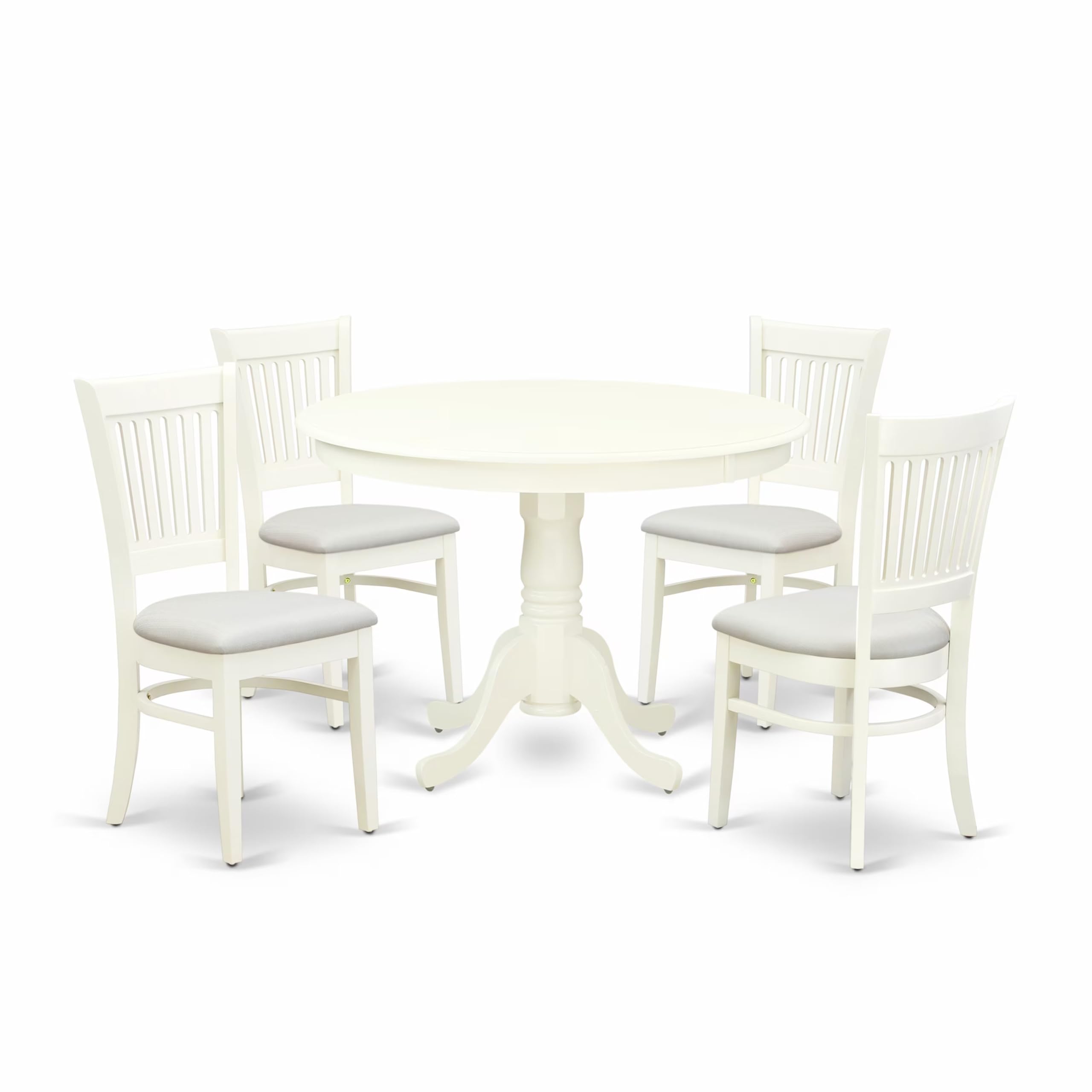 East West Furniture Hlva5-Lwh-C 5 Piece Kitchen Table Set For 4 Includes A Round Dining Room Table With Pedestal And 4 Linen Fabric Upholstered Dining Chairs, 42X42 Inch, Linen White