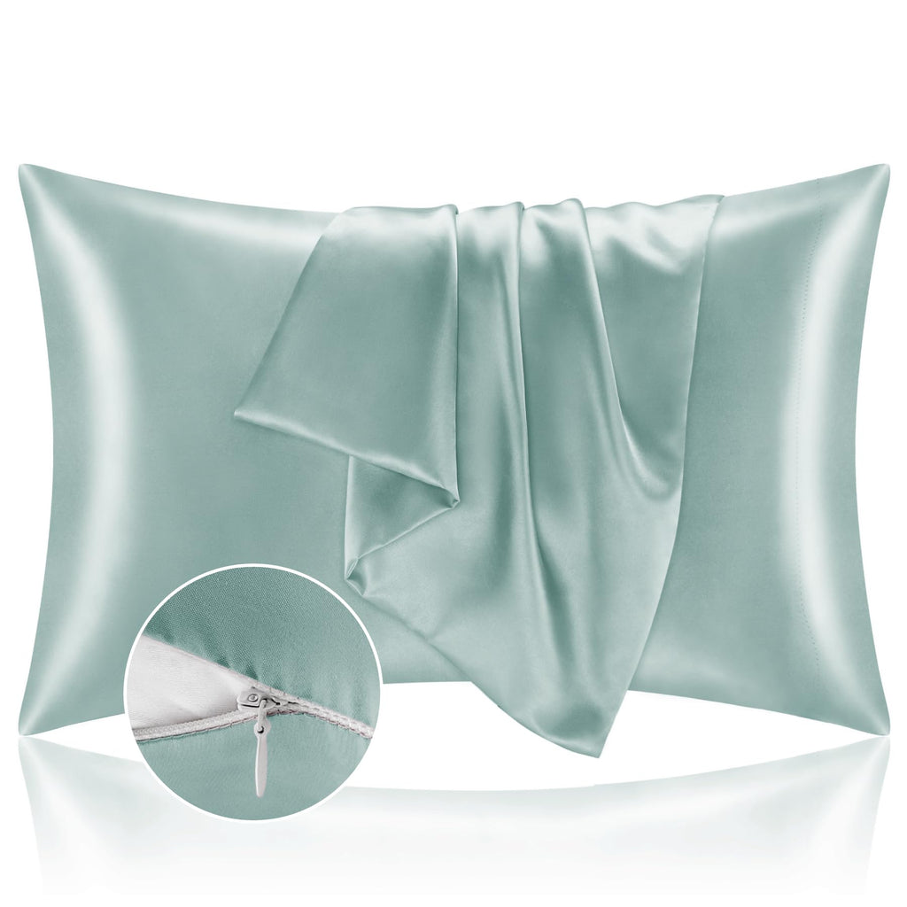 Bedelite Satin Pillowcase With Zipper 2 Pack, Haze Blue Pillow Cases Standard Size, Super Soft And Cooling Similar To Silk Pillo