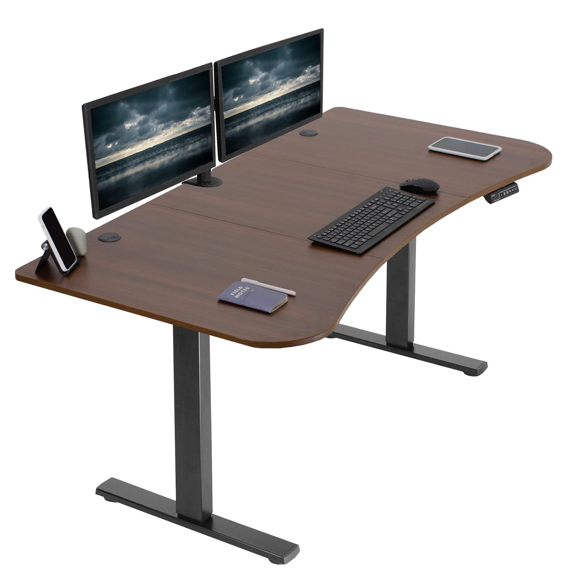 VIVO Electric 63 x 32 inch Standing Desk Workstation, Memory Controller Height Adjustment, 1B Series, Dark Walnut Top Black Fram