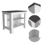 Kitchen Island, Kitchen Table 35" H, 4 Legs, 3 Open Storage Shelves, White/Onix