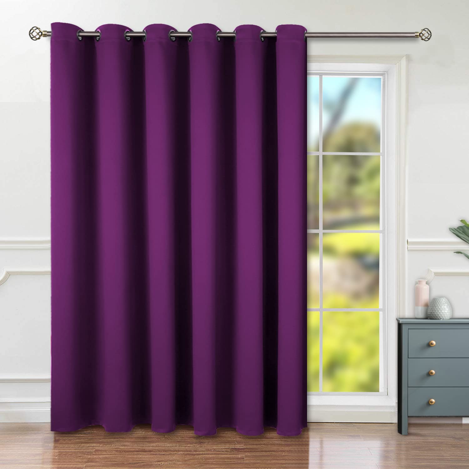 Bgment Fashion Sliding Door Curtain 120 X 96 Inches, Wide Thermal Blackout Curtains Room Darkening Room Divider Window Curtain, 1 Panel, Purple, 96 Length X Wide 120