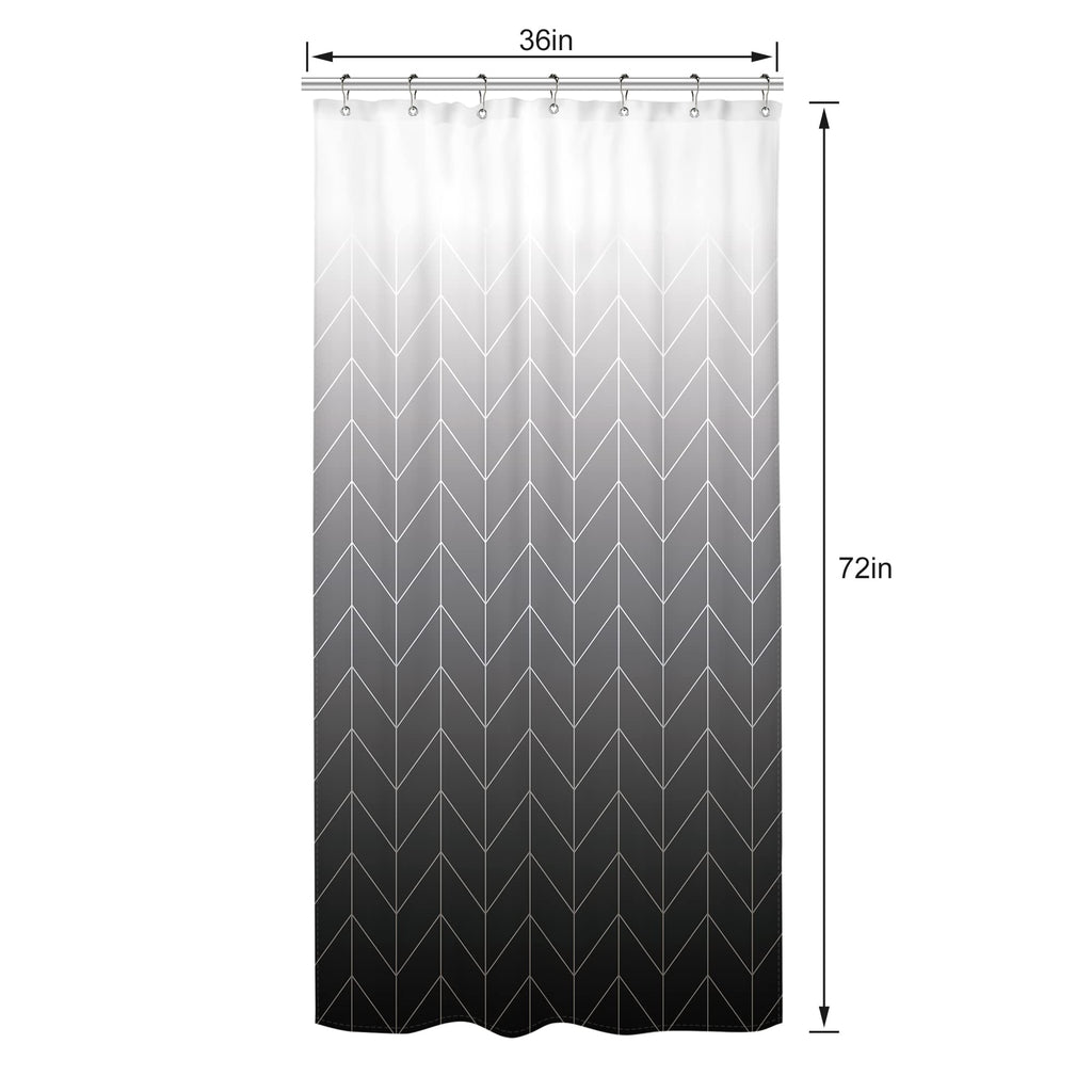 Riyidecor Small Stall Rv Shower Curtain Black Grey White Half Ombre Herringbone Chevron 36Wx72H Inch Geometric Modern Narrow Wal