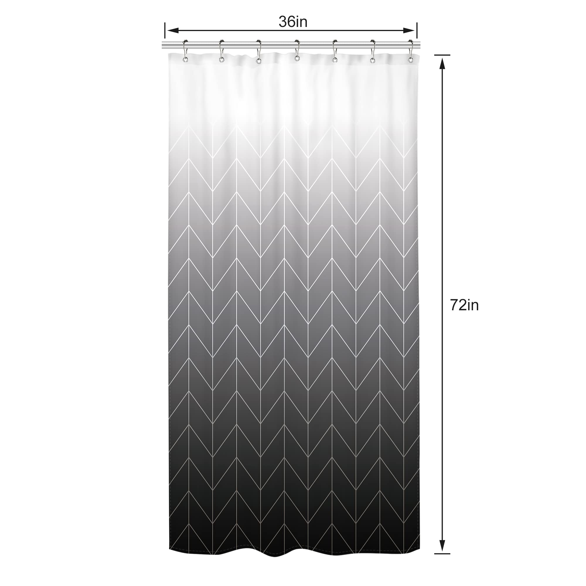 Riyidecor Small Stall Rv Shower Curtain Black Grey White Half Ombre Herringbone Chevron 36Wx72H Inch Geometric Modern Narrow Wal