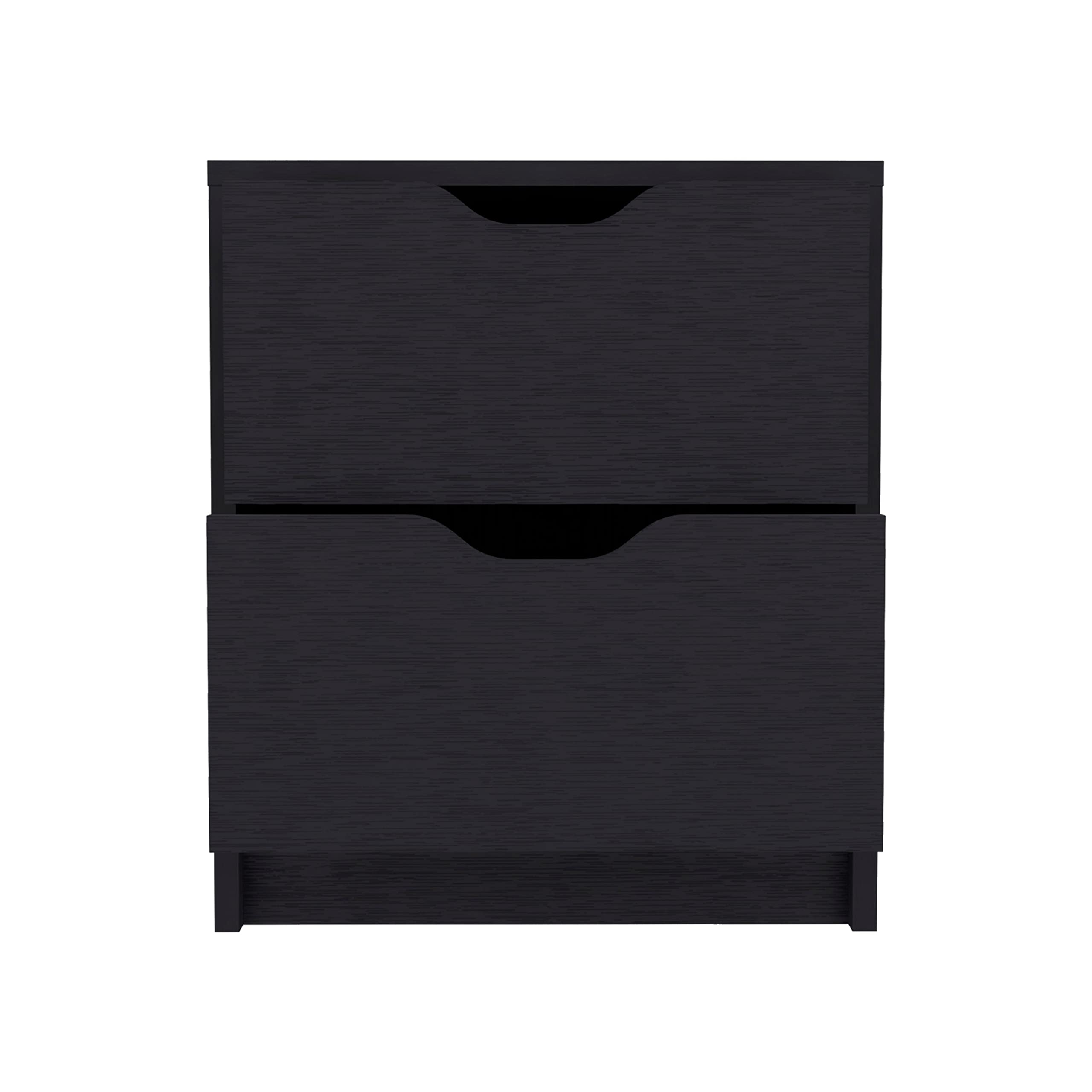 Double Drawer Nightstand 19" H, Bedside Table, Black