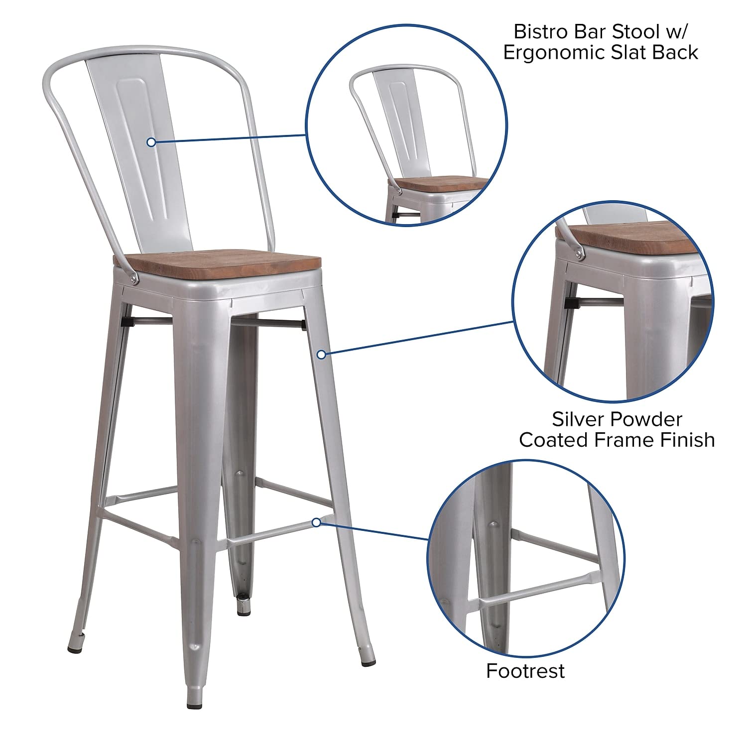 Flash Furniture Carly 24&quot; High Crystal Teal-Blue Metal Counter Height Stool With Back And Wood Seat