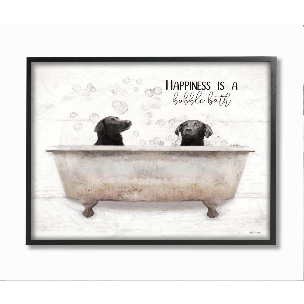Stupell Industries Animal Bathroom Happiness is a Bubble Bath Dog Quote, Designed by Lori Deiter Wall Art, 11 x 14, Black Framed