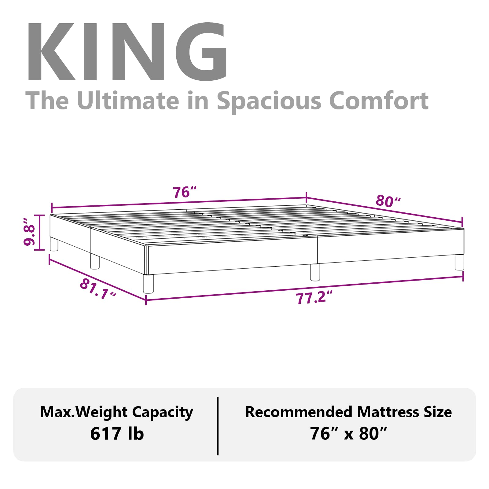 vidaXL King Size Bed Frame with Plywood Slats, Platform Bed Frame, Faux Leather Upholstered Mattress Foundation, No Box Spring Needed & Easy Assembly, Black, Without Mattress