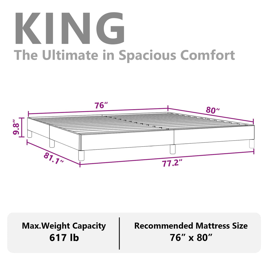 vidaXL King Size Bed Frame with Plywood Slats, Platform Bed Frame, Velvet Upholstered Mattress Foundation, No Box Spring Needed & Easy Assembly, Light Gray, Without Mattress