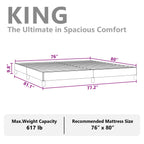 vidaXL King Size Bed Frame with Plywood Slats, Platform Bed Frame, Velvet Upholstered Mattress Foundation, No Box Spring Needed & Easy Assembly, Light Gray, Without Mattress