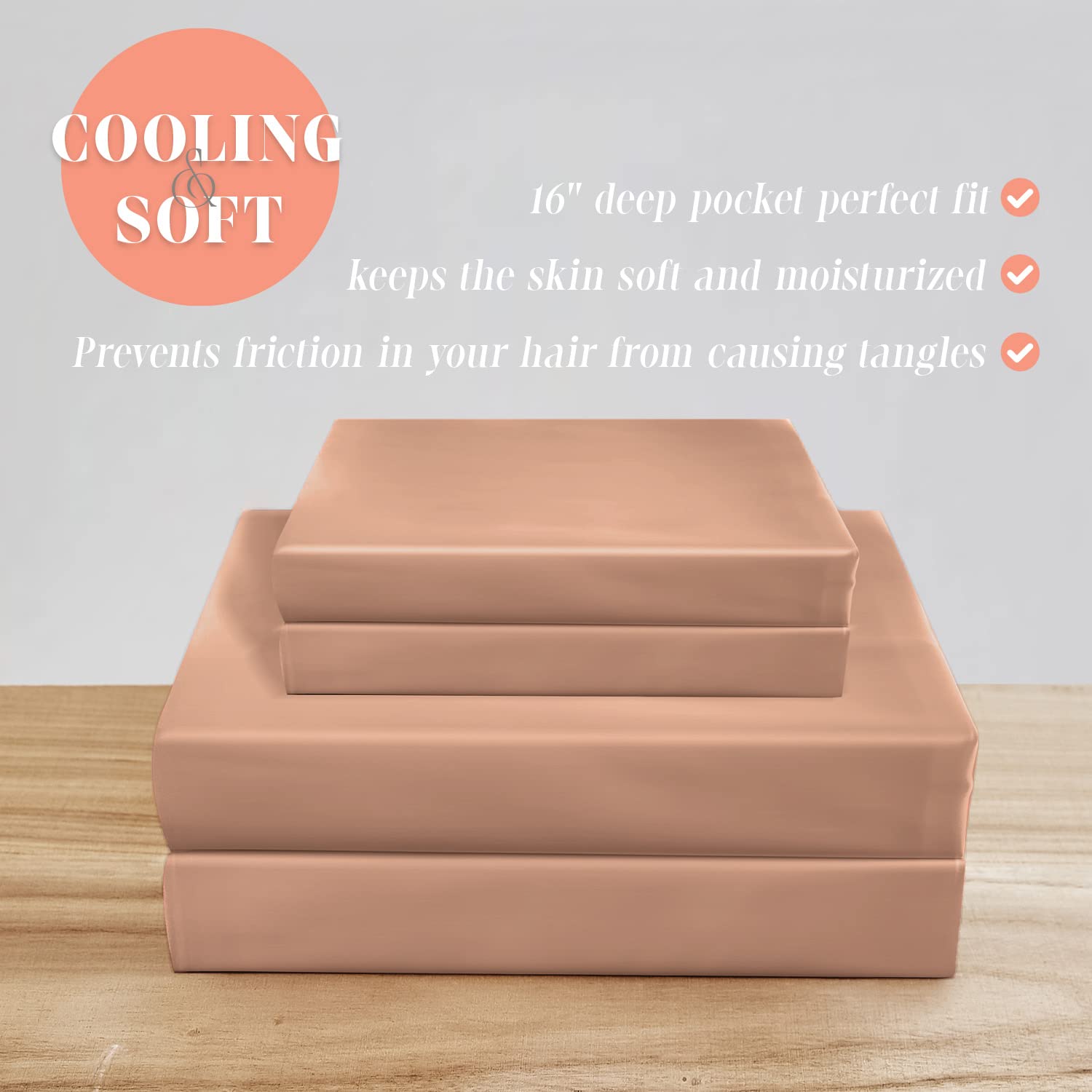 Elegant Comfort Luxurious 4-Piece Silky Satin Sheet Set, Skin And Hair Friendly, Wrinkle, Fade, Stain Resistant With Deep Pockets Fitted Sheet, Cooling Soft Satin Sheet Set, King, Dusty Rose