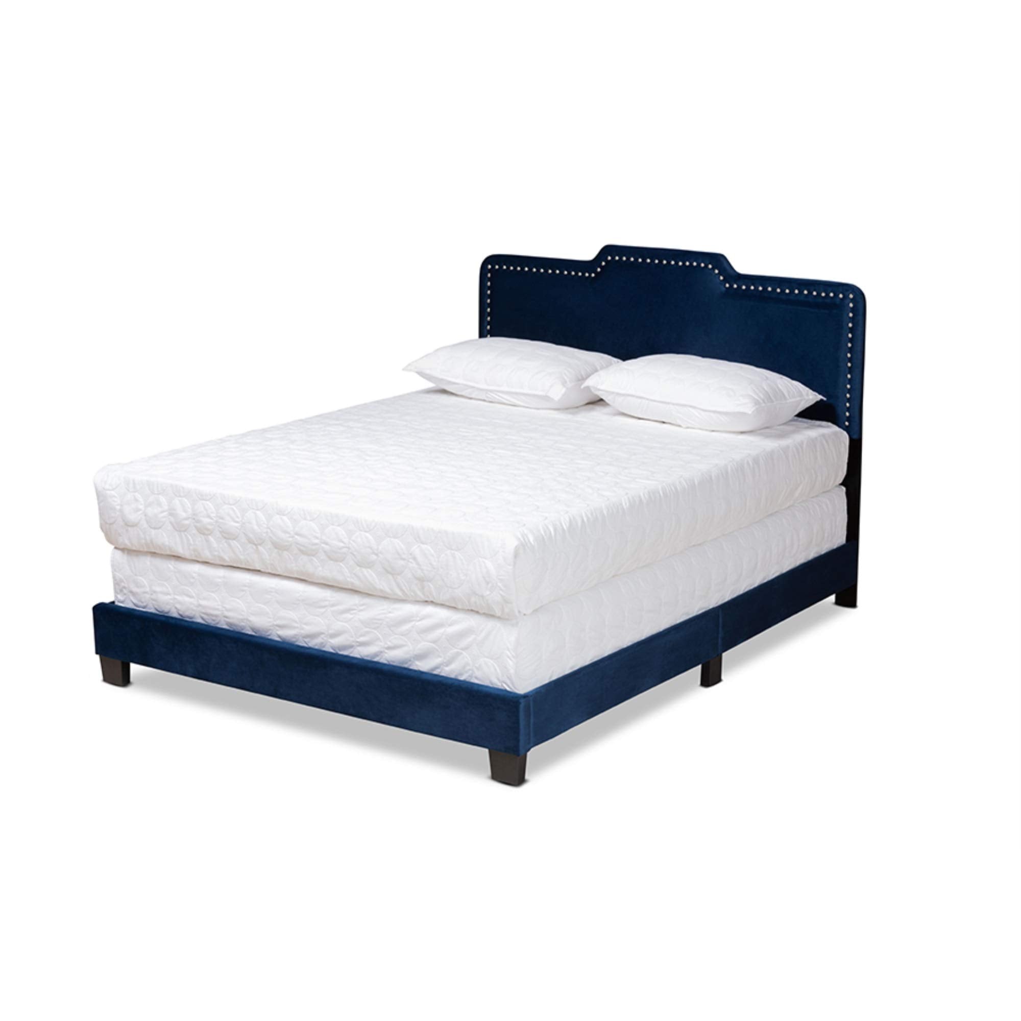 Baxton Studio Benjen Modern and Contemporary Glam Navy Blue Velvet Fabric Upholstered Queen Size Panel Bed