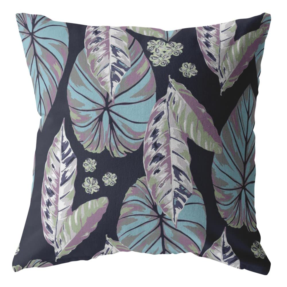 HomeRoots Light Blue and Purple 18â€ Blue Purple Tropical Leaf Suede Throw Pillow