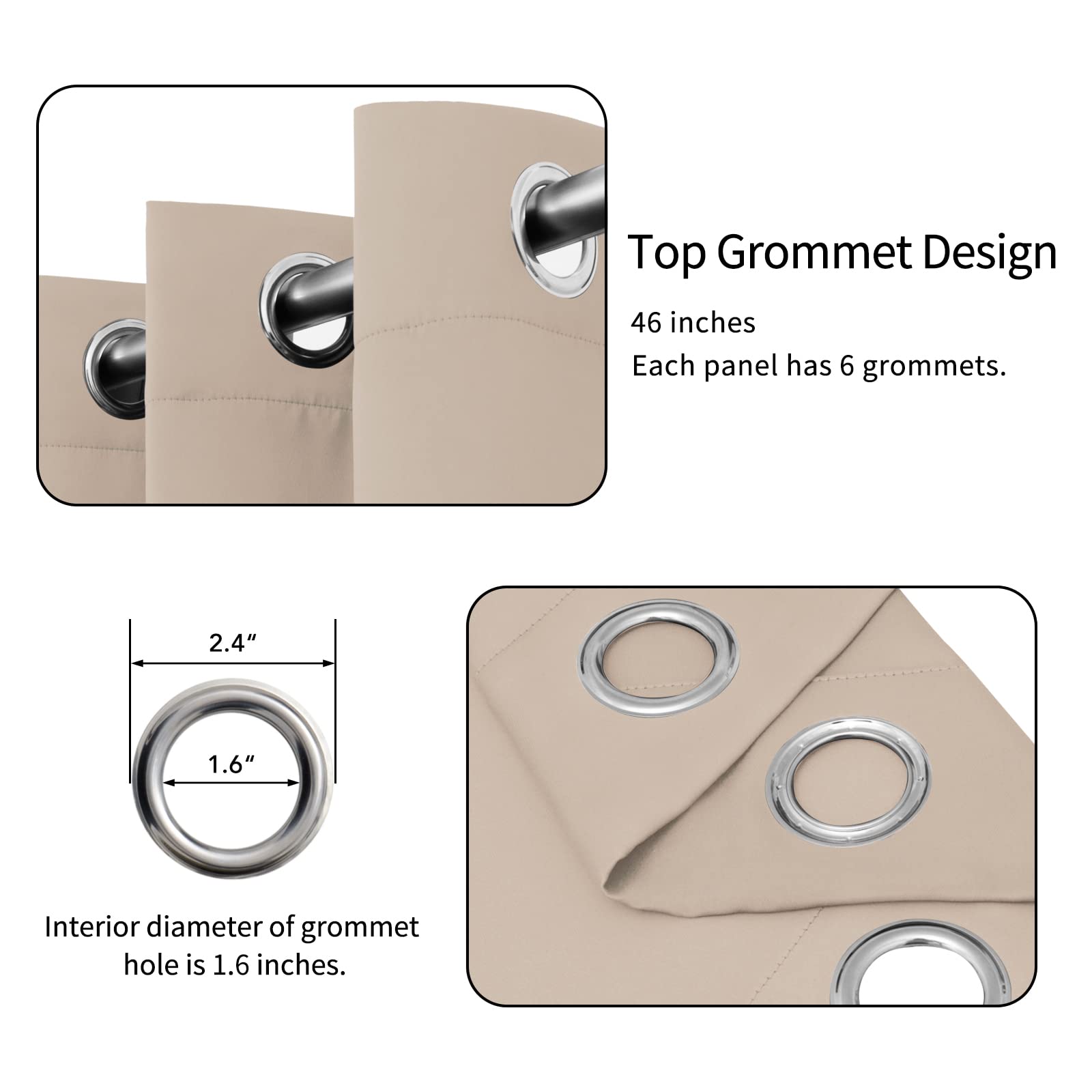 Easy-Going Blackout Curtains For Bedroom, Solid Thermal Insulated Grommet And Noise Reduction Window Drapes, Room Darkening Curtains For Living Room, 2 Panels(46X63 In, Beige)