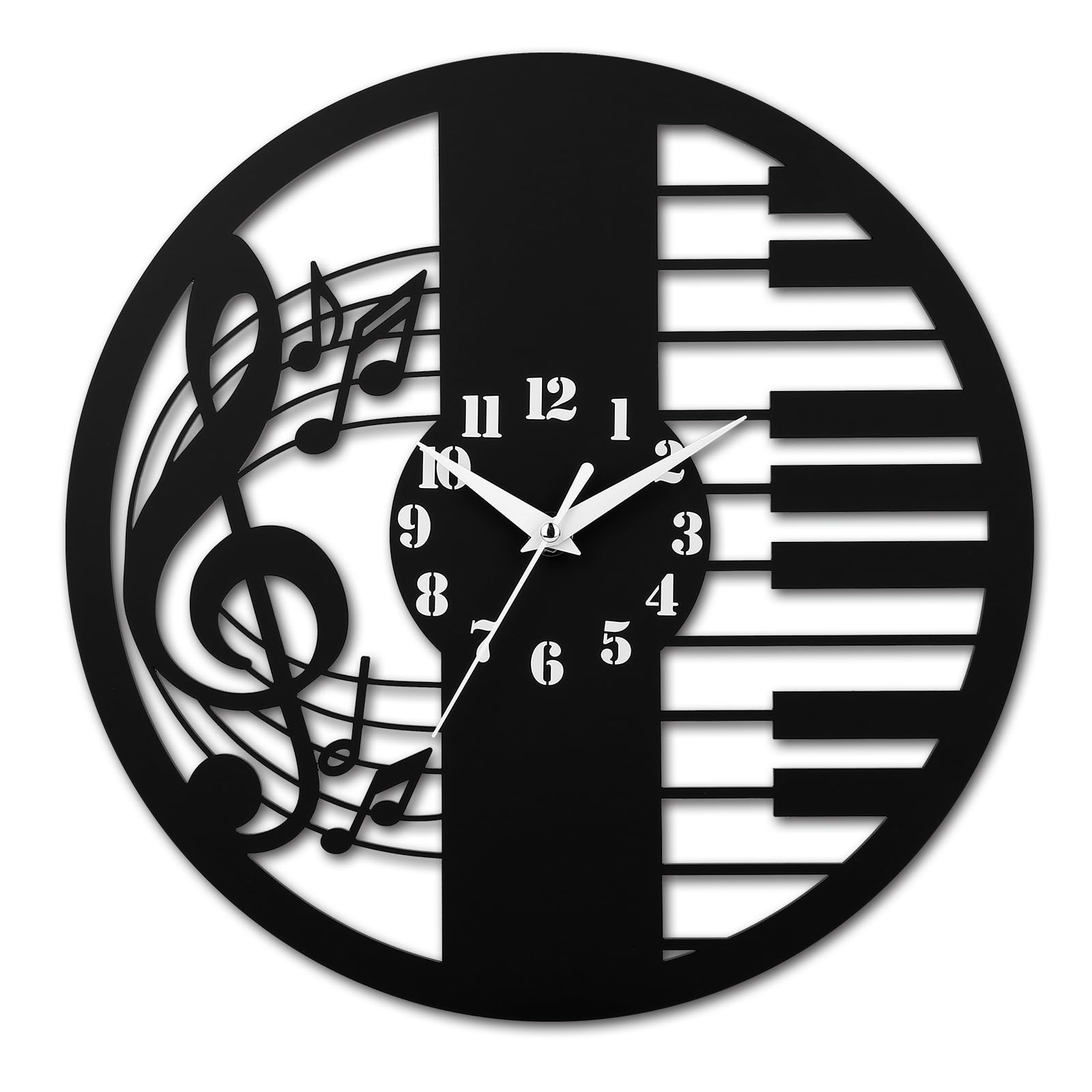 CIGERA 12 Inch Music Wall Clocks with Musical Note and Piano Key Dial, Silent Clock Movement and Battery Operated, Great Decor a