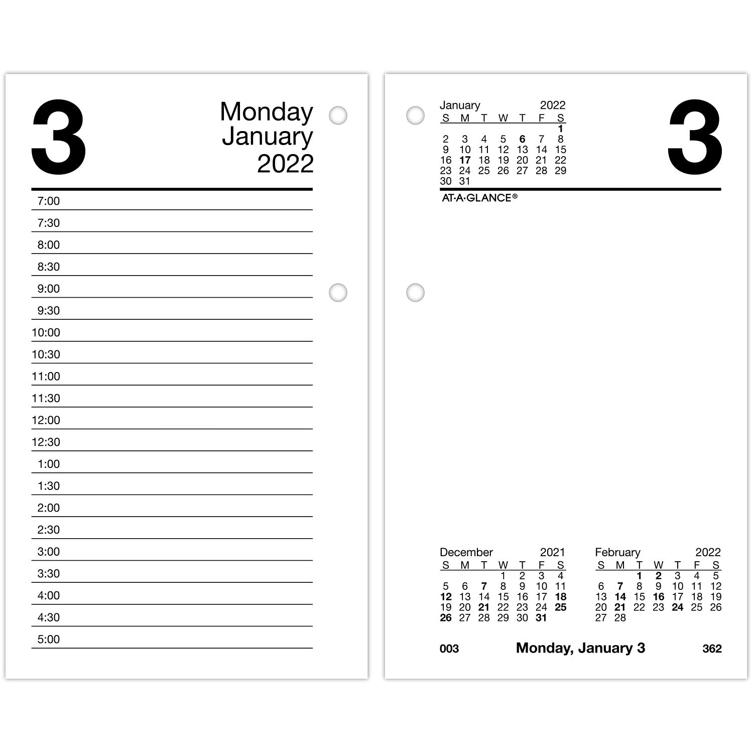 2022 Daily Desk Calendar Refill By At-A-Glance, 3 1/2' X 5 27/32', Loose-Leaf (E71750)