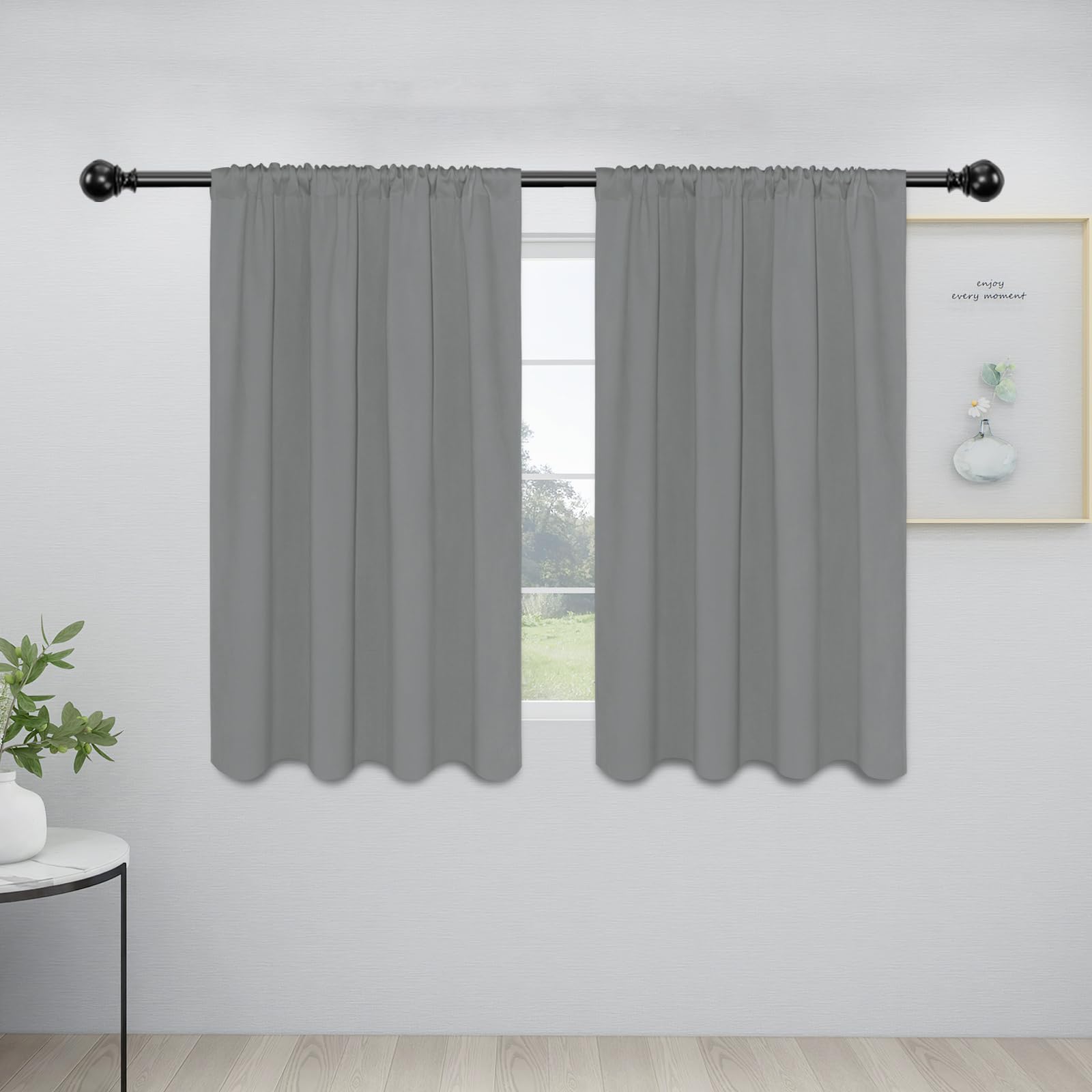 Easy-Going Rod Pocket Blackout Curtains For Bedroom, Room Darkening Window Curtains For Living Room, Thermal Insulated Noise Reduction Solid Window Drapes, 2 Panels(34X45 In, Light Gray)