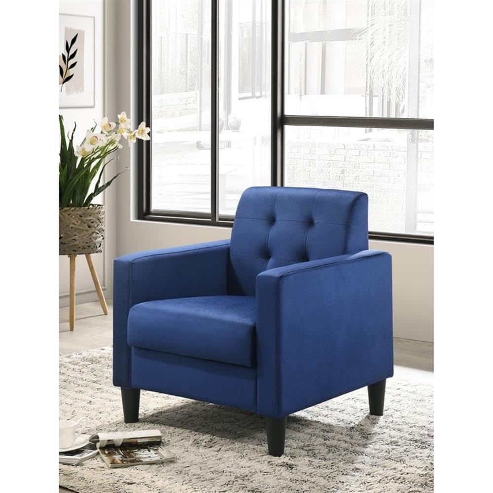 Lilola Home Hale Blue Velvet Accent Armchair with Tufting